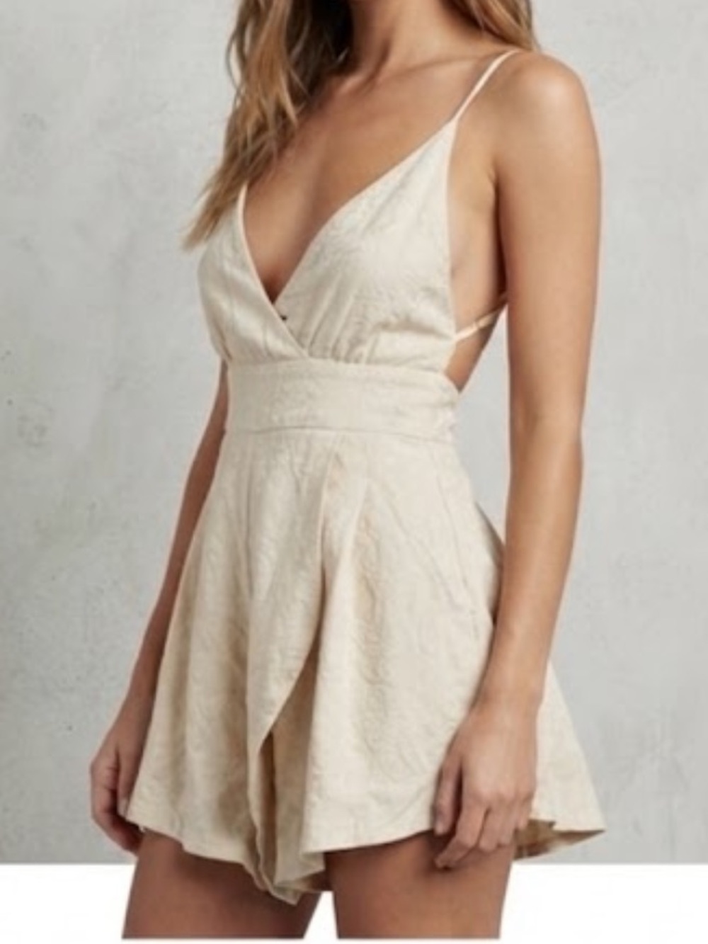 AMUSE SOCIETY Romper Sleeveless V-Neck Back Cutout Brocade Small